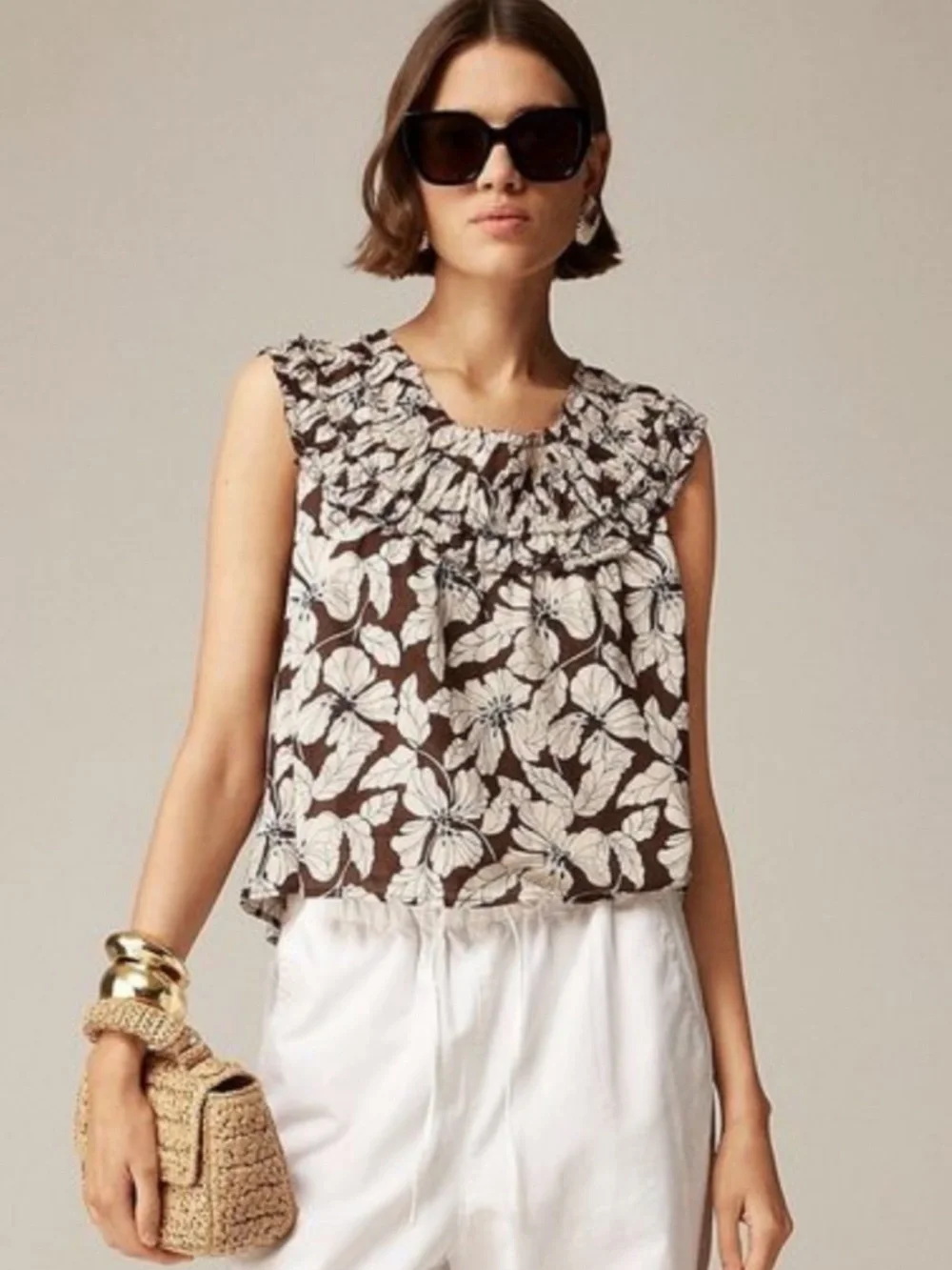 J Crew Smocked Neckline Blouse Top Cotton Fall Transitional Natural Fibers